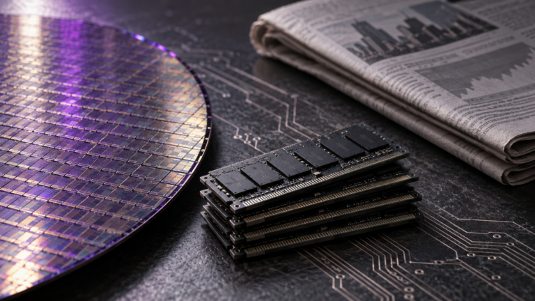 Semiconductor and financial-paper illustration for the AI bubble warning