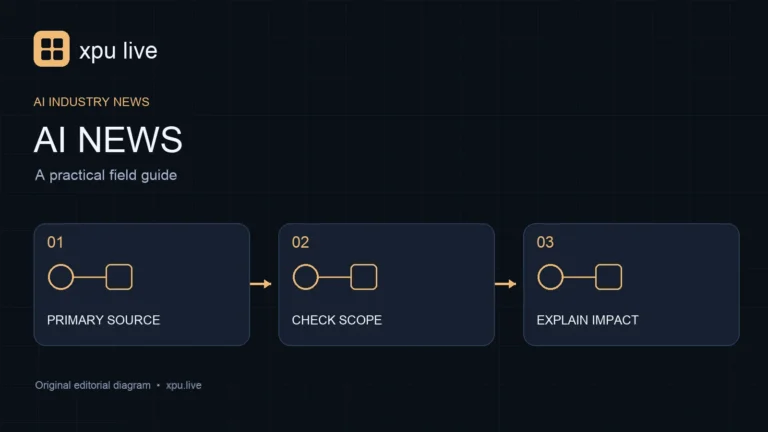 Ai news guide diagram: primary source, check scope, explain impact