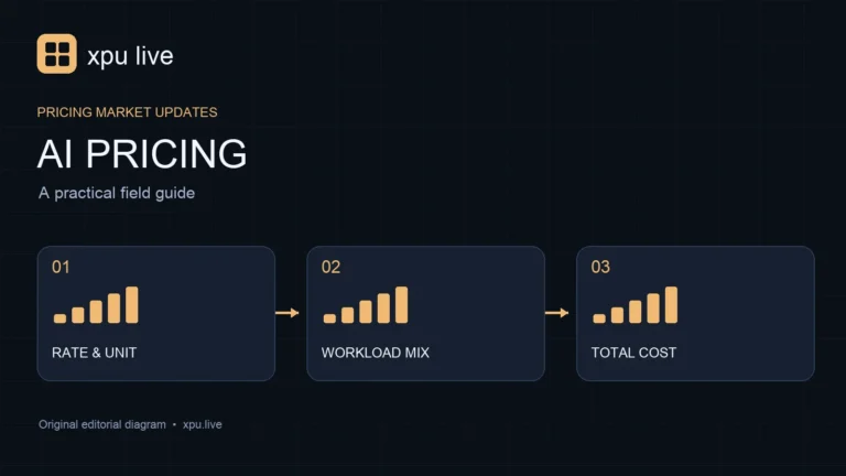 Ai pricing guide diagram: rate & unit, workload mix, total cost