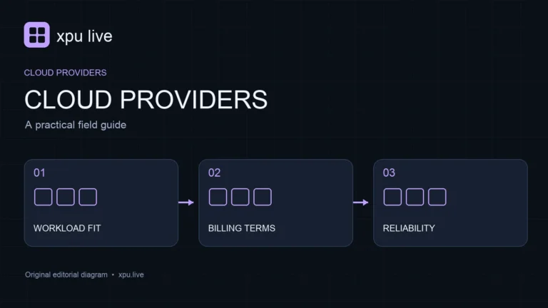 Cloud providers guide diagram: workload fit, billing terms, reliability