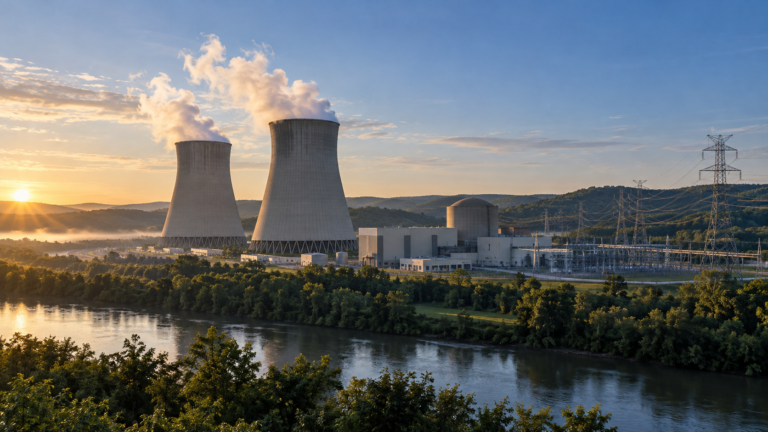 Nuclear station and transmission lines illustrating the Google nuclear deal