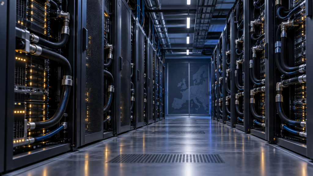 European data-center illustration for the Mistral Large 4 preview